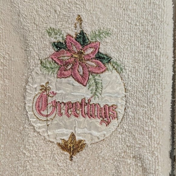 2 Vintage Seasons Greetings Hand Towels Christmas Holiday Bathroom Cannon Cotton - Picture 3 of 6